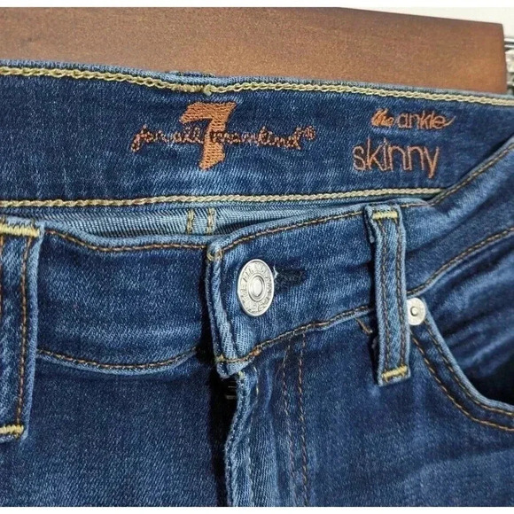 7 For All Mankind The Ankle Super Skinny Jeans Stretch Mid Rise Raw Hem Size 26 - Picture 5 of 6